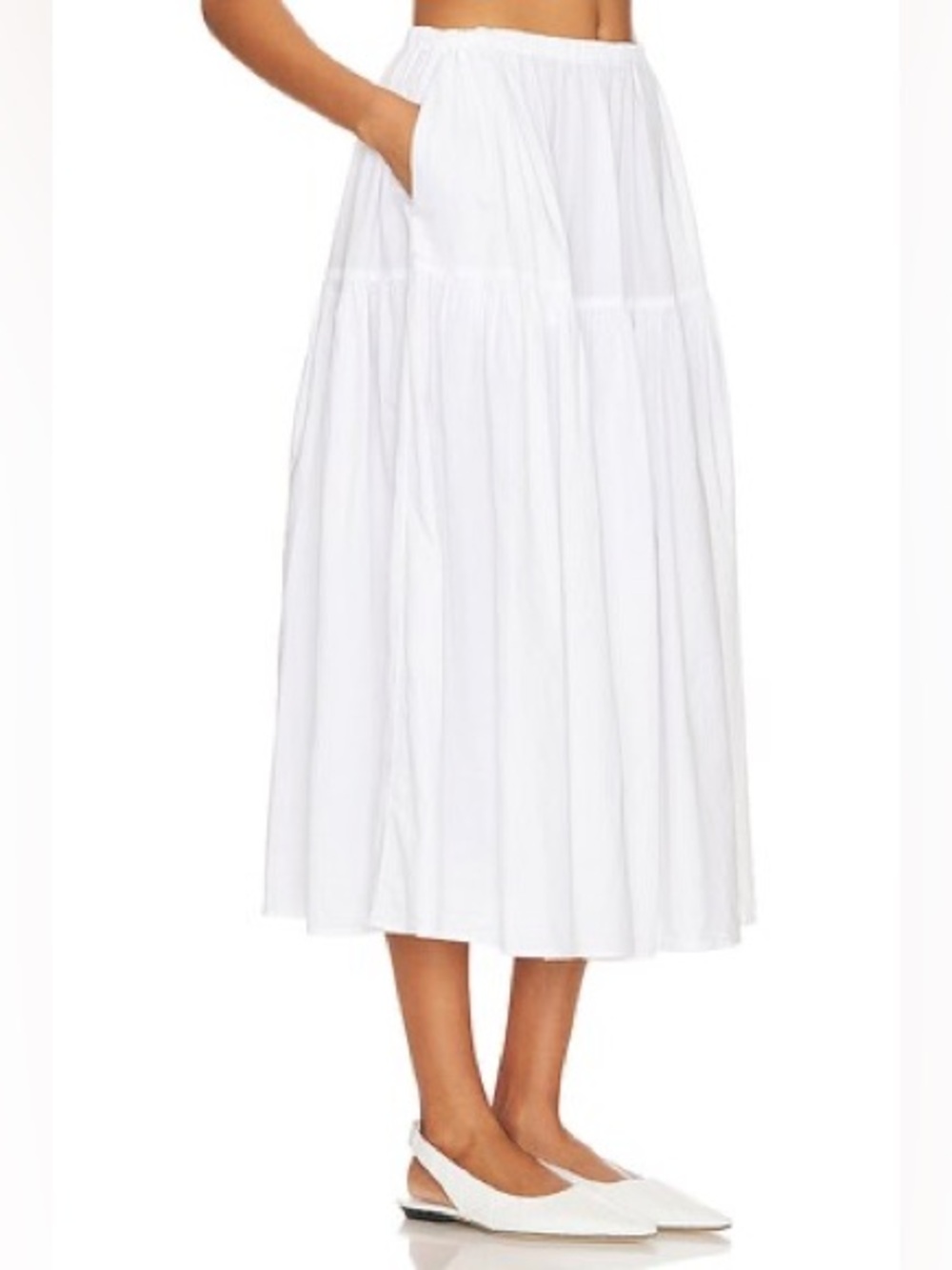 Enza Costa Cool Cotton Tiered Maxi Skirt in White